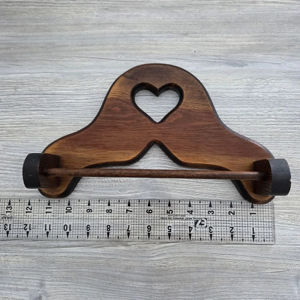 Vintage Wooden Heart Towel Rack Brown Rustic Country Cottage Core Wall Mount